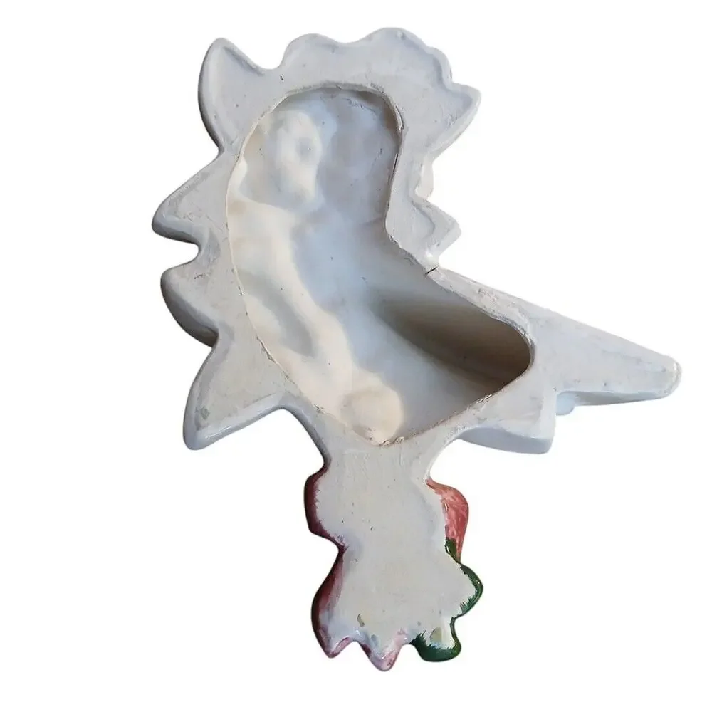 Vtg Pink Bouquet of Flowers Green Leaves Bow Ceramic Hanging Wall‎ Shelf Decor